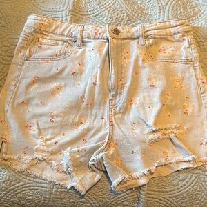 Celebrity Pink Light Blue Floral Distressed Jean Shorts